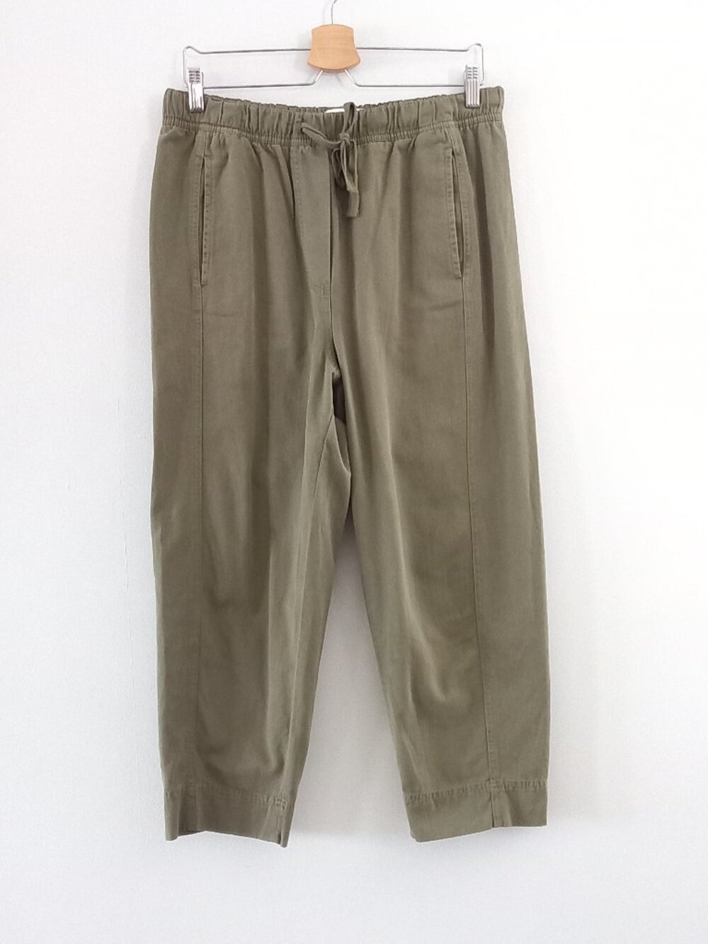 ZARA khaki green slouchy cotton pants with drawstring waist